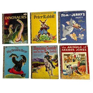 Lot of 6 Vintage A Little Golden Book Dinosaurs Peter Rabbit Hopalong Cassidy